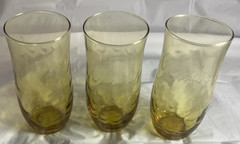Set 3 Vintage Unbranded Amber Honeycomb Gold Yellow Drinking Glasses 6″