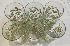 Set of 6 Mistletoe & Holly Festive Libbey Crisa 16 oz. Glass Tumblers Vintage