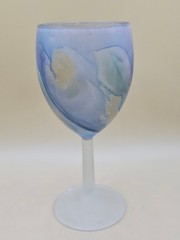 OOAK Single Reuven Nouveau Art Glass Hand-painted wine goblet satin glass (c)