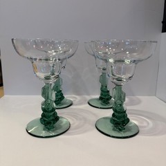 Cristal D’Arques Boerocho Siesta Margarita Glasses Green Seguaro Cactus