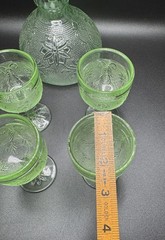 Indiana Glass Tiara Chantilly Green Glass Decanter Set -6 Glasses Manganese Glow