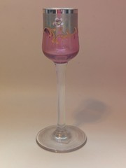 Antique Bohemian Cranberry Enamel Cordial Glasses Gilt Floral Pair Liqueur