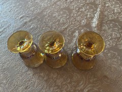 IRIDESCENT AMBER INDIANA GLASS HARVEST GRAPE 3 GOBLETS 5 1/4 X 3 1/2
