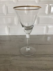 FOSTORIA CRYSTAL GOLDEN FLAIR GLASS STEM # 6087 WATER GLASSES 7″ Vintage MCM