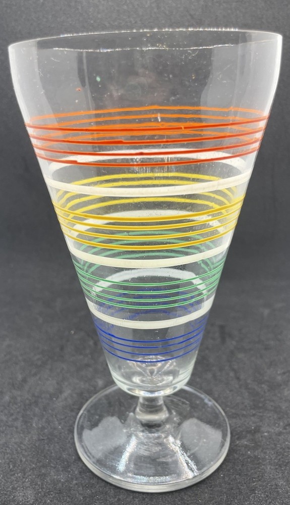 Vintage Anchor Hocking Lancaster Ring Ding Circus Stripe Footed Goblet No Chips