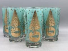Vintage MCM 8-Glass Set by Cera Glass Atomic Christmas Reindeer by Ned Harris