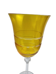 Set Of Two Wine Cocktail Wine Glasses Yellow Tall Stem Etched Groves 8.25 in