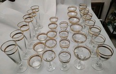 Libbey 22K Vtg Etched Gold-Trimmed Glass Goblets (31) Misc Designs/Style #3700-4