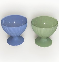 2 Depression Glass VTG Saguenay Fired On Green mint & Blue Dessert Cups 1940s