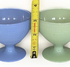 2 Depression Glass VTG Saguenay Fired On Green mint & Blue Dessert Cups 1940s