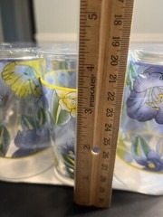 Blue Green Yellow Flowers Floral Drinking Glasses Set of 6 Vtg