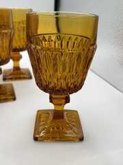 6 Vtg Retro Indiana Glass Mt. Vernon Amber 5 1/2” Wine Goblets Square Footed
