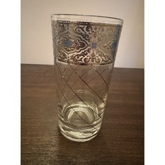 VTG 3 Culver Sorrento Hi-ball Tumblers Silver Lattice Blue Accent Signed Damage
