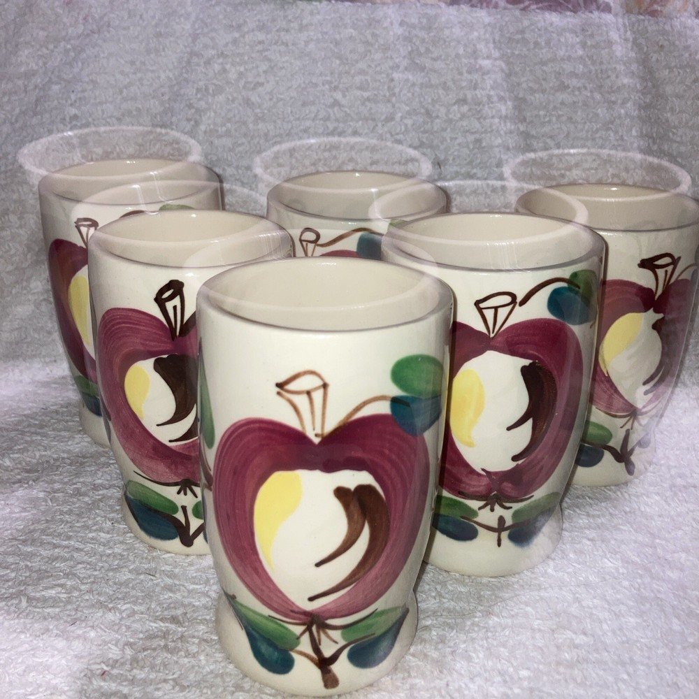 Purinton Pottery Open Apple Hand Painted 6 Pc Set 4.75″ Tumblers 1940’s Vintage