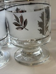 Atomic Era MCM Silver Leaf Frosted Glass Pitcher +4 Goblets VTG Cocktail Bar Set
