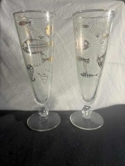 Set of 6 MCM Vintage Marine Life Pilsner Glasses by Libbey Glass Co