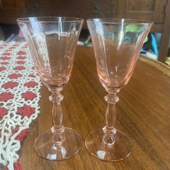 Pink Depression Glass Mini Wine Glass Optic Panel – Set of 2 Vintage 5 3/4”