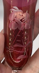 Vintage Glastonbury Lotus Cranberry Flashed Wine Cordial Glass Etched Floral