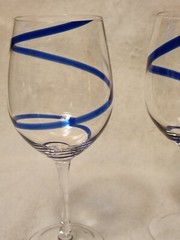 Pier 1 Swirl Line Blue Colbalt Water or Large Red Wine 8 7/8″ Glass Set 2