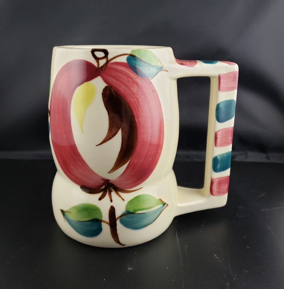 1940’s Purinton Slipware Pottery Hand Painted Apple Series Handled Beer Mug