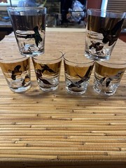 Les Kouba WILD FOWLS GOLD GLASS /TUMBLERS. Set Of 6.