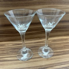 2 Grey Goose Vodka Triple Goose Logo Martini Glasses Tall Stem 7” Etched Glass
