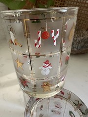 Vintage Culver Christmas Rocks Glasses Set of 3 Frosted Gold Holiday Tumbler MCM