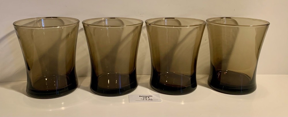 4 Anchor Hocking Linden Smokey Brown Tawny Glass Flared Tumblers Lowball Vintage