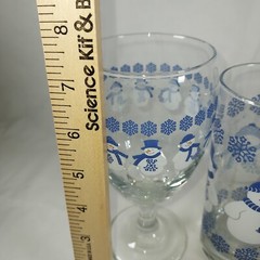 Vtg Set of (2) Libbey Snowmen & Blue Snowflakes 7” Tea glasses and (4) tumblers