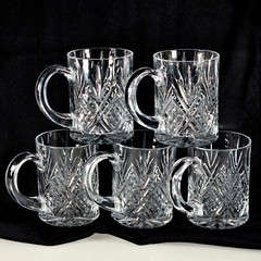 5 Cristal D’Arques Durand Chantilly Taille Beaugency Clear Cut Crystal Mugs 4″H