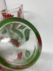 Vtg Hazel Atlas 1/2 pint glasses red flowers, lot of 2