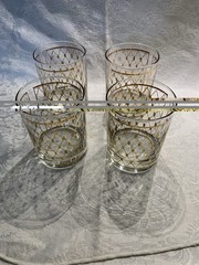 George’s Briard Double Old Fashioned Glasses (4) Lattice/Diamond Signed 22k MCM