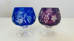 AJKA MARSALA 4 3/8″ CUT TO CLEAR BRANDY SNIFTER COGNAC COLORFUL GLASSES LOT OF 4