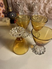 Mixed Set Of 4 VTG Amber Boopie Cocktail/Juice Glasses with Clear Hobnail Base