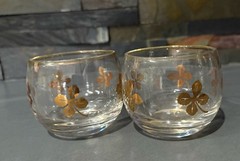Vintage Set Roly Poly Short 4 Leaf Clover Glasses set of 2