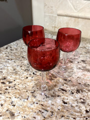 3 Red Vintage Delicate Handblown Sherry, Port, Egg Nog Glasses – Festive!