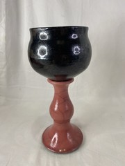 Raindance Studio Pottery Vintage 1990 Signed Pink Black Stonewear Wine Goblet