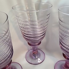 Vtg 2 Libbey Sirrus Lustre Violet Stemmed Water Drinking Goblets Ribbed Ringed