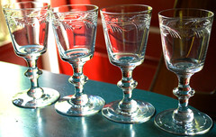 Vtg Set 4 HAWKES ‘ROYAL’ Cut Crystal ARCHED LEAF Claret Wine Glasses 5 1/8″