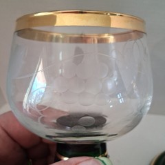 Vintage Domes Austria Romer Wine Glasses Emerald Green Etched Grape Leaf Musical
