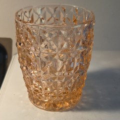 Jeanette Glass 10 Oz Water/Tumbler – 4” Tall – Nice Buttons/Bows, Pink