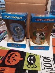 Vintage Rocky & Bullwinkle Frosted Toon Tumblers 16 oz Frosted Glass Set of 2New