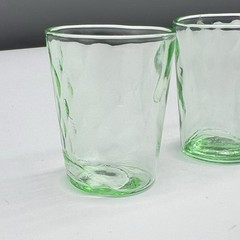 LOT 6 Uranium GREEN DIAMOND OPTIC Shot Glasses HAND BLOWN Depression Glass MINTY