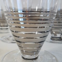Daum France 6 Goblet Set 5″ Glasses Silver Stripes SIGNED RARE 8 Ounces