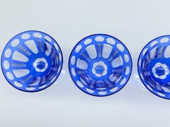 5 Blue Cut To Clear Hand Blown Crystal 4 Oz 4-5/8″ Flared Sherry Wine Glasses