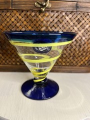 Kosta Boda Martini/Margarita Glass Royal Caribbean Cobalt Blue Yellow Swirl