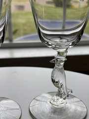 Vintage Tuxedo Penguin Stem Art Nouveau Glass Wine Manhattan Cordial Set Of 2