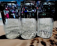 VTG. Crisa Vertical Ribbed Body Hexagon Bottom Tumbler Clear Glass Set of 3