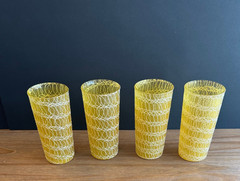 Set Of 4 Spaghetti String Glasses Yellow MCM Glass Tumblers