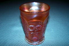 Vintage Early 1900s Fenton Marigold Butterfly & Berry 4in Tall Glass Tumbler